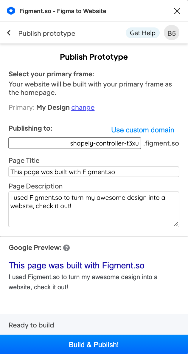 Figment Plugin Publish Website Screen